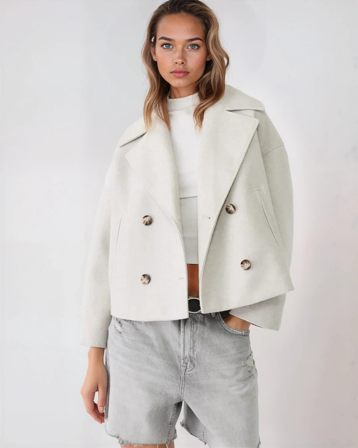 Jacke Damen Kurze, taillierte Form mit Doppelreiher und Revers - J&B - 6 - Jasminaboutique.com