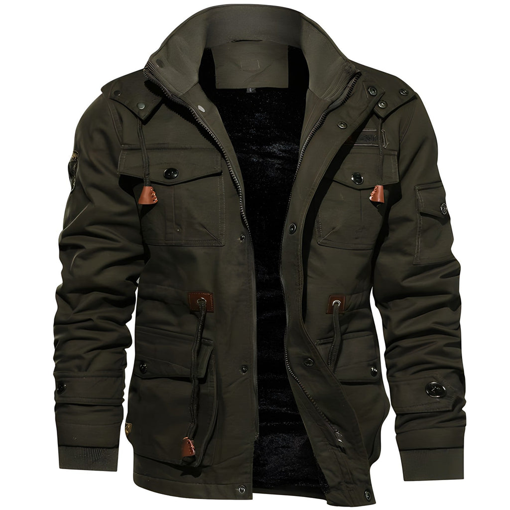 Herrenjacke – Militärische Silhouette mit verstellbarem Bund und praktischen Taschen - J&B - 1 - Jasminaboutique.com