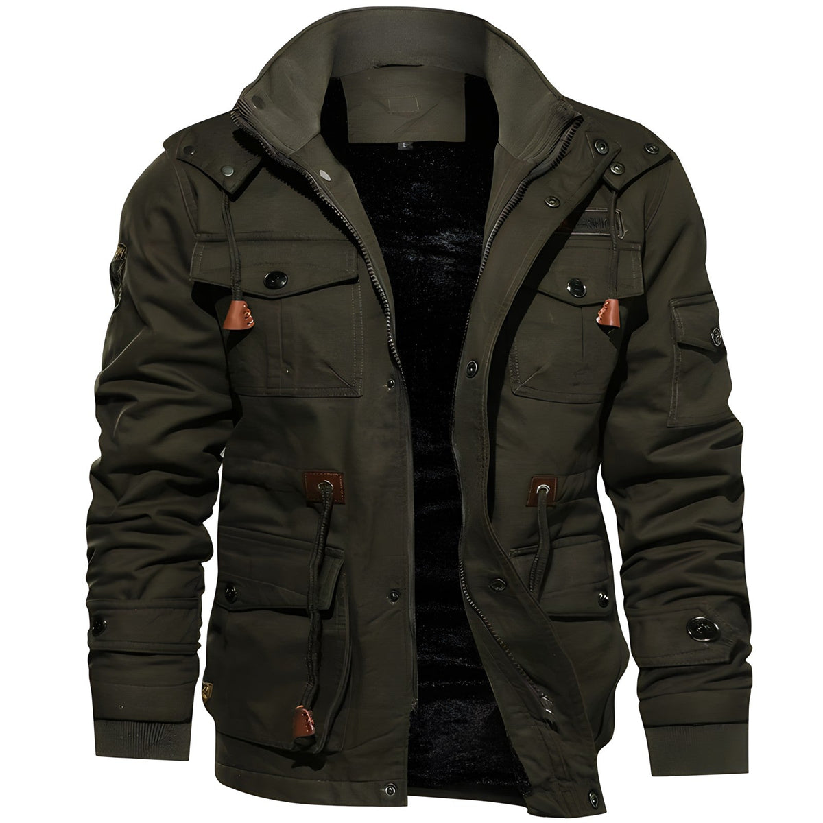 Herrenjacke – Militärische Silhouette mit verstellbarem Bund und praktischen Taschen - J&B - 1 - Jasminaboutique.com