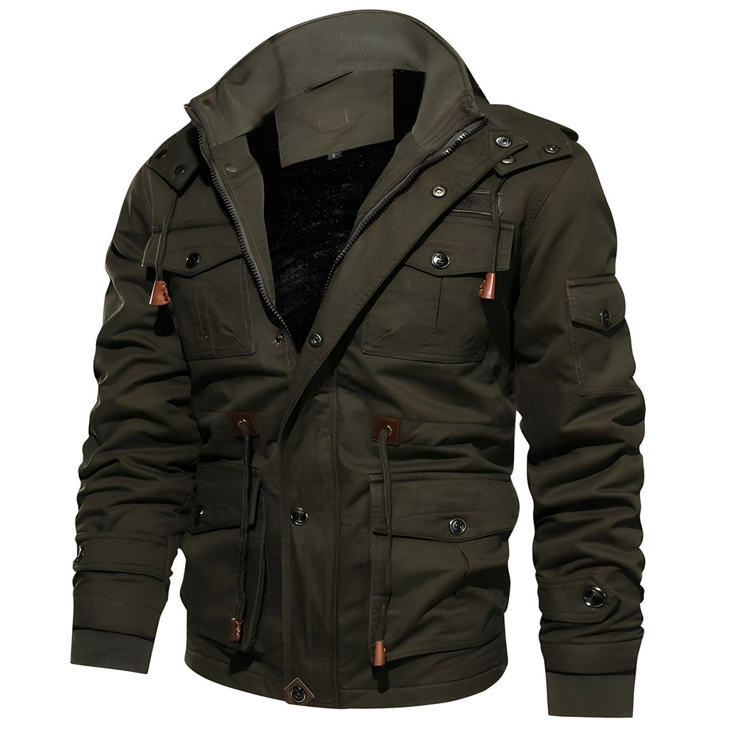 Herrenjacke – Militärische Silhouette mit verstellbarem Bund und praktischen Taschen - J&B - 2 - Jasminaboutique.com