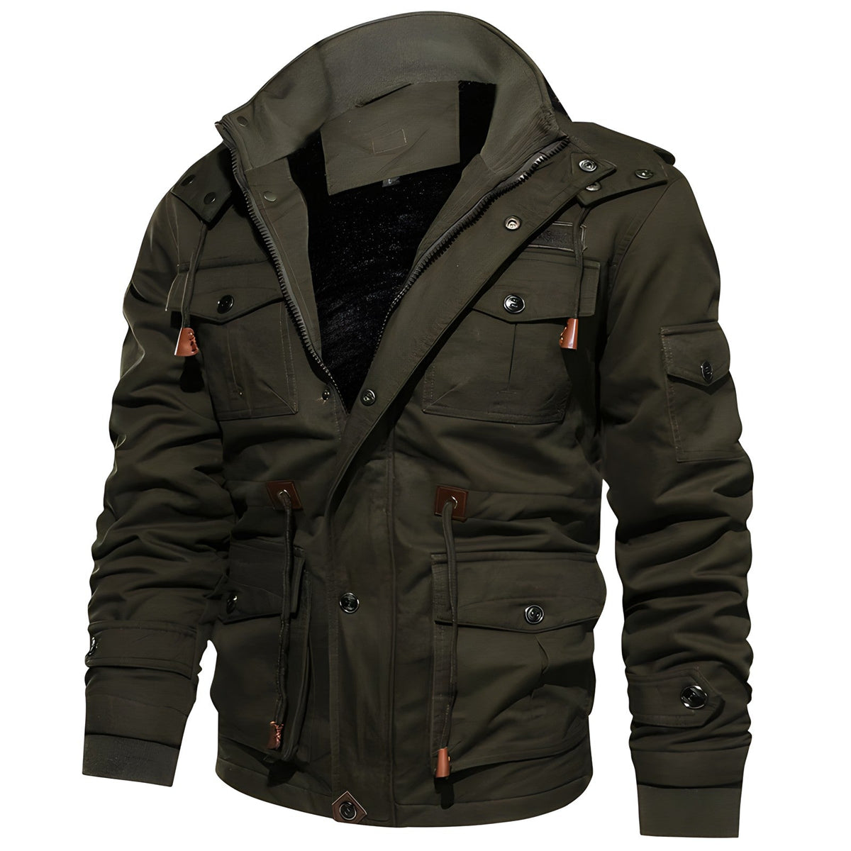 Herrenjacke – Militärische Silhouette mit verstellbarem Bund und praktischen Taschen - J&B - 2 - Jasminaboutique.com