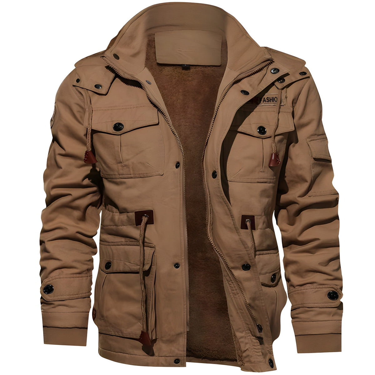 Herrenjacke – Militärische Silhouette mit verstellbarem Bund und praktischen Taschen - J&B - 4 - Jasminaboutique.com