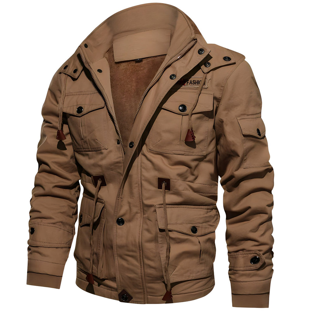 Herrenjacke – Militärische Silhouette mit verstellbarem Bund und praktischen Taschen - J&B - 5 - Jasminaboutique.com