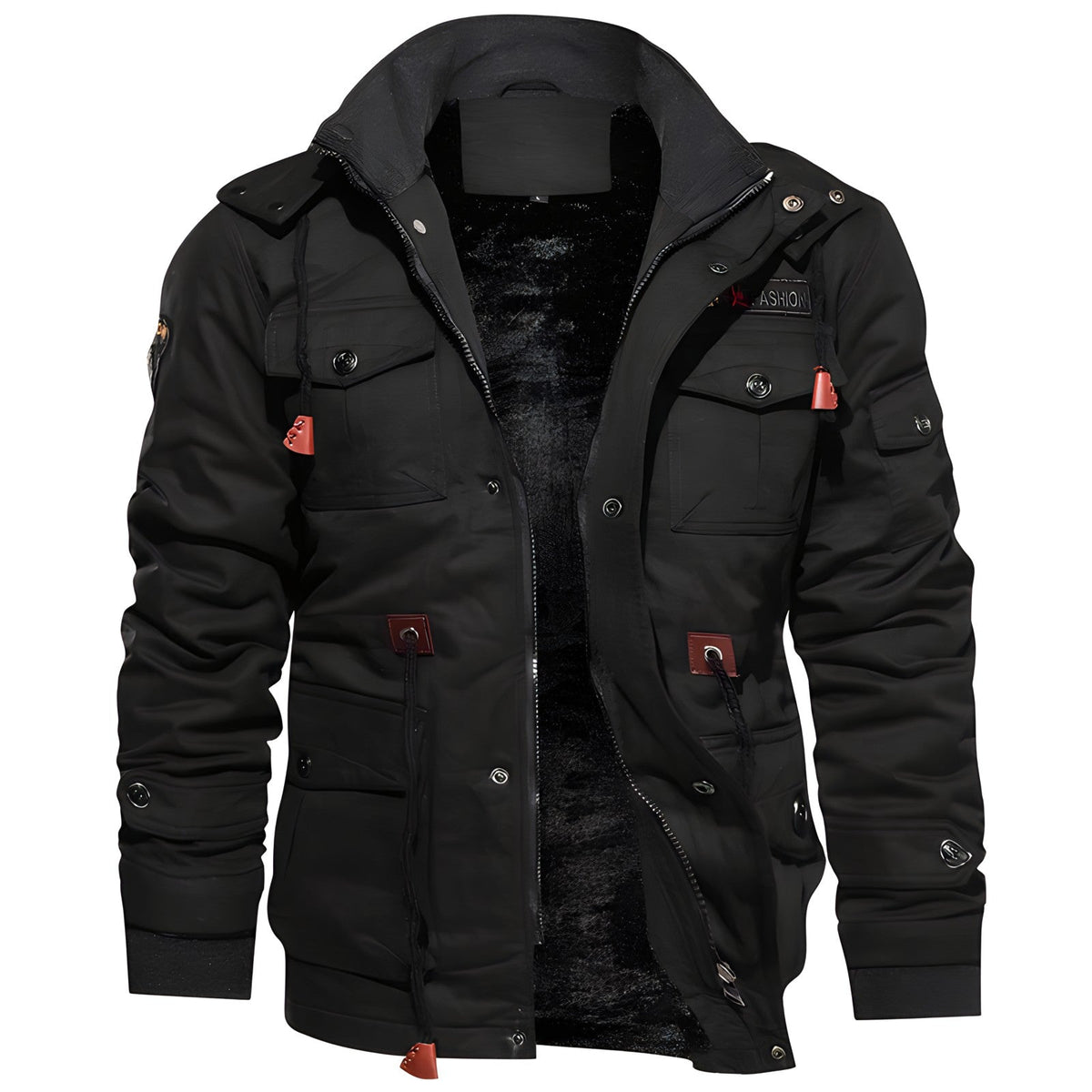 Herrenjacke – Militärische Silhouette mit verstellbarem Bund und praktischen Taschen - J&B - 7 - Jasminaboutique.com