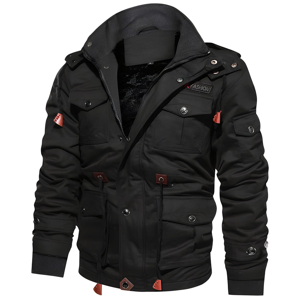 Herrenjacke – Militärische Silhouette mit verstellbarem Bund und praktischen Taschen - J&B - 8 - Jasminaboutique.com