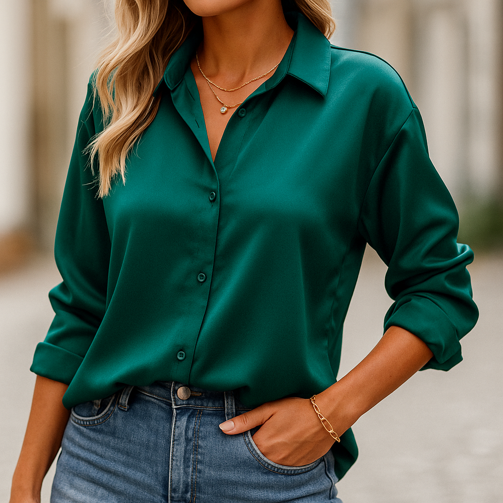 Bluse Damen mit langen Ärmeln und klassischem Kragen - J&B - 7 - Jasminaboutique.com