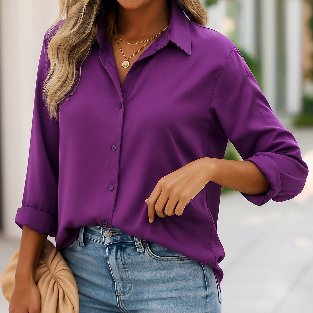 Bluse Damen mit langen Ärmeln und klassischem Kragen - J&B - 9 - Jasminaboutique.com