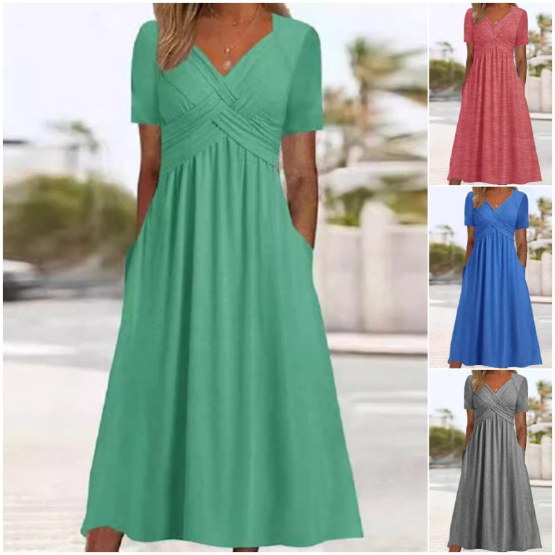 Damen Kleid V-Ausschnitt kurze Ärmel - J&B - 1 - Jasminaboutique.com