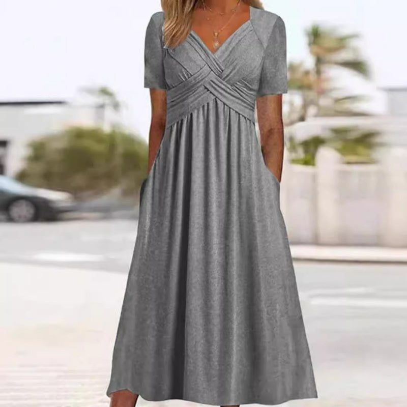 Damen Kleid V-Ausschnitt kurze Ärmel - J&B - 2 - Jasminaboutique.com