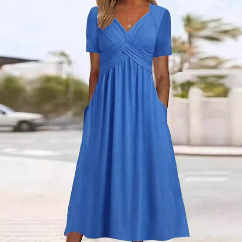 Damen Kleid V-Ausschnitt kurze Ärmel - J&B - 4 - Jasminaboutique.com