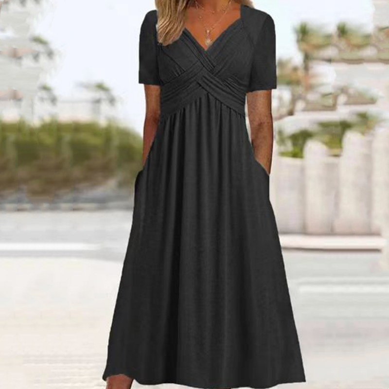 Damen Kleid V-Ausschnitt kurze Ärmel - J&B - 5 - Jasminaboutique.com