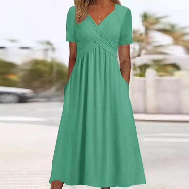 Damen Kleid V-Ausschnitt kurze Ärmel - J&B - 6 - Jasminaboutique.com