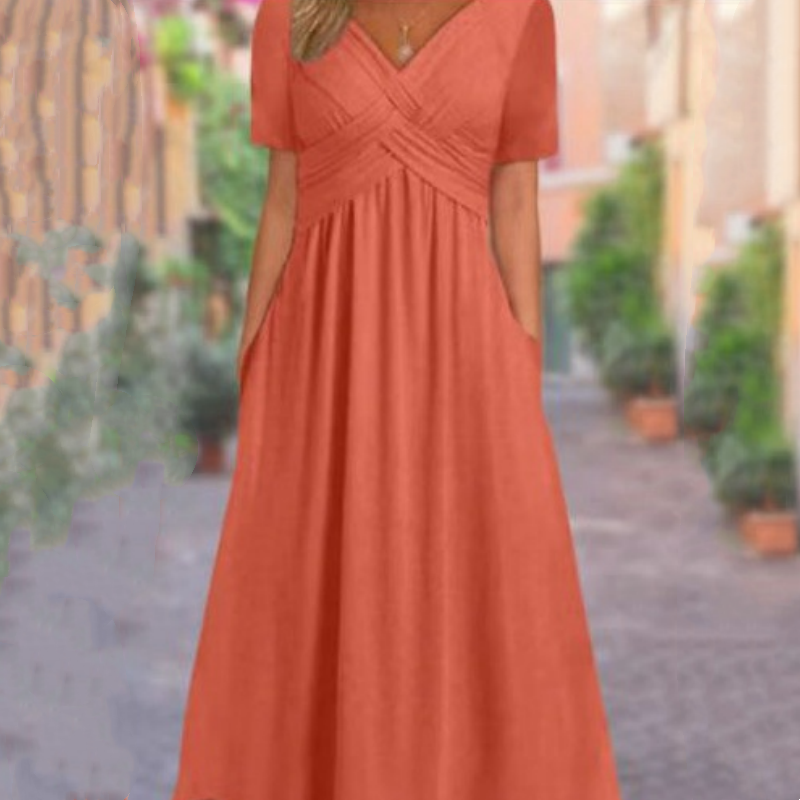 Damen Kleid V-Ausschnitt kurze Ärmel - J&B - 7 - Jasminaboutique.com