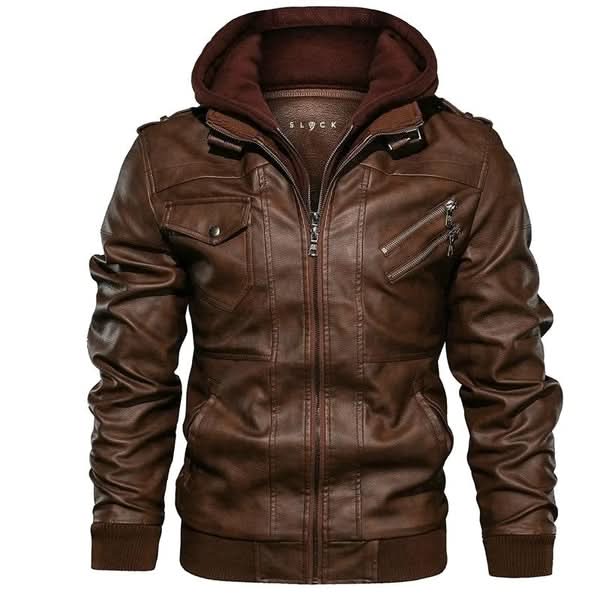 Herren Lederjacke mit abnehmbarer Kapuze und asymmetrischem Reißverschluss - J&B - 5 - Jasminaboutique.com