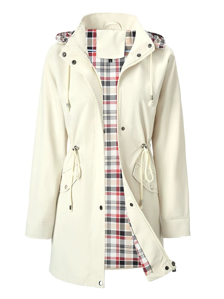 Damen Trenchcoat mit Kapuze und Taillenzug - J&B - 11 - Jasminaboutique.com
