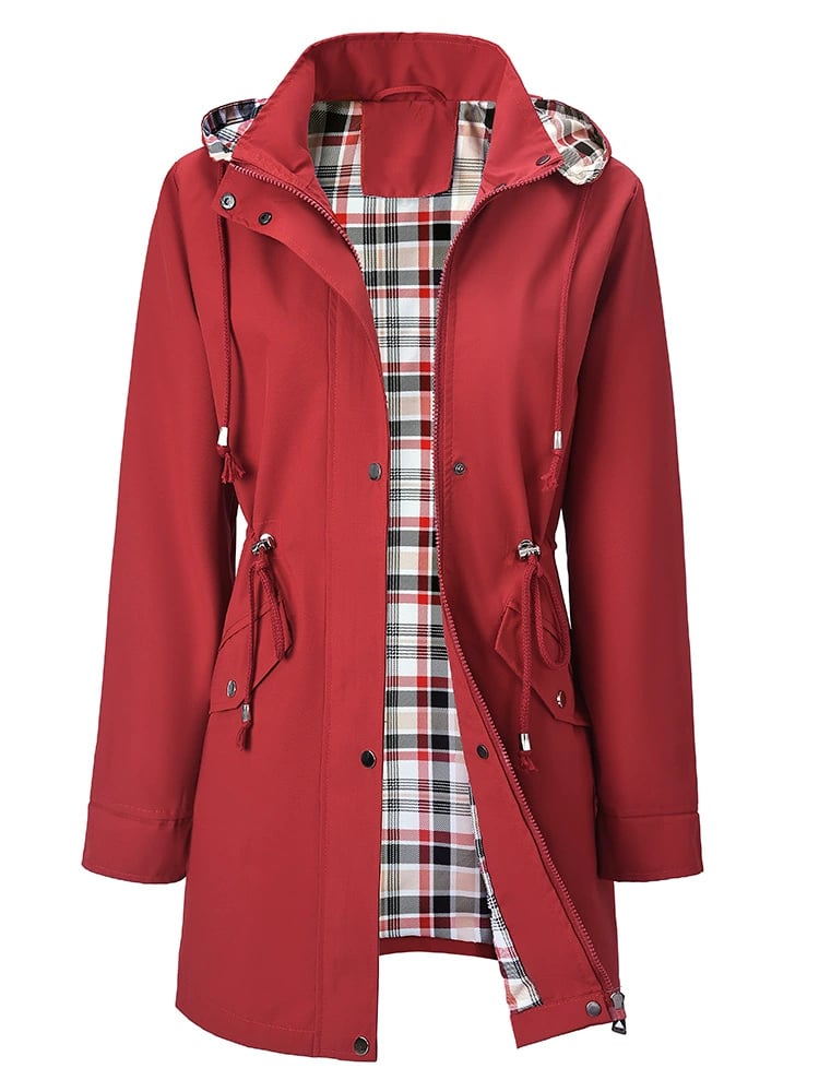 Damen Trenchcoat mit Kapuze und Taillenzug - J&B - 12 - Jasminaboutique.com