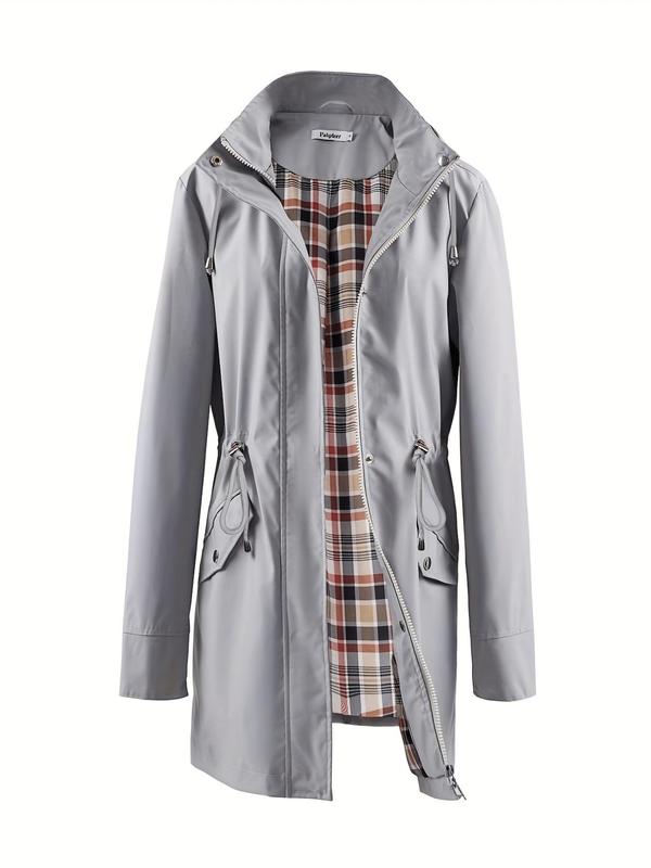 Damen Trenchcoat mit Kapuze und Taillenzug - J&B - 13 - Jasminaboutique.com