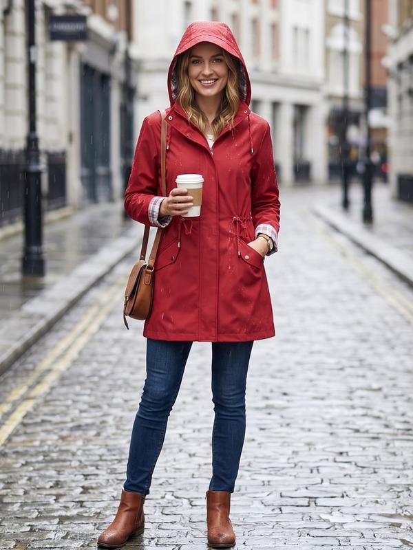 Damen Trenchcoat mit Kapuze und Taillenzug - J&B - 15 - Jasminaboutique.com