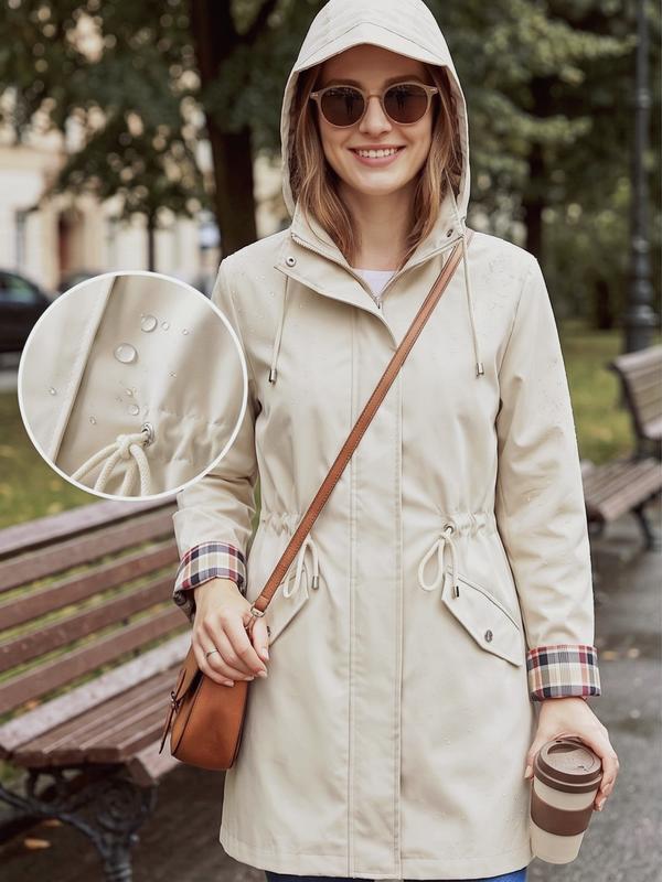 Damen Trenchcoat mit Kapuze und Taillenzug - J&B - 19 - Jasminaboutique.com