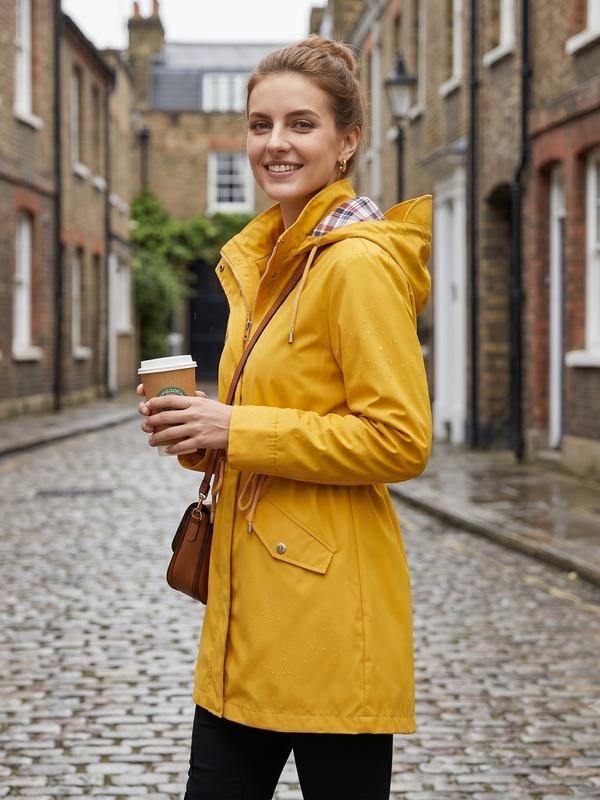 Damen Trenchcoat mit Kapuze und Taillenzug - J&B - 20 - Jasminaboutique.com