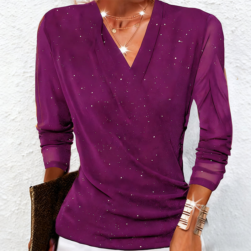 Bluse Damen mit elegantem V-Ausschnitt und transparenten Ärmeln - J&B - 5 - Jasminaboutique.com