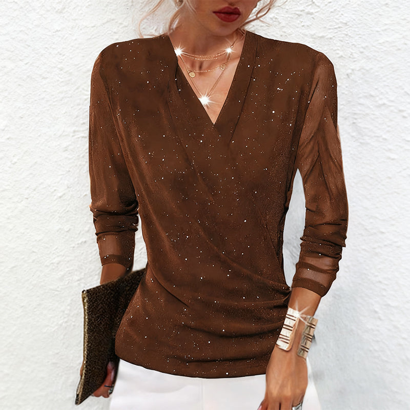 Bluse Damen mit elegantem V-Ausschnitt und transparenten Ärmeln - J&B - 6 - Jasminaboutique.com