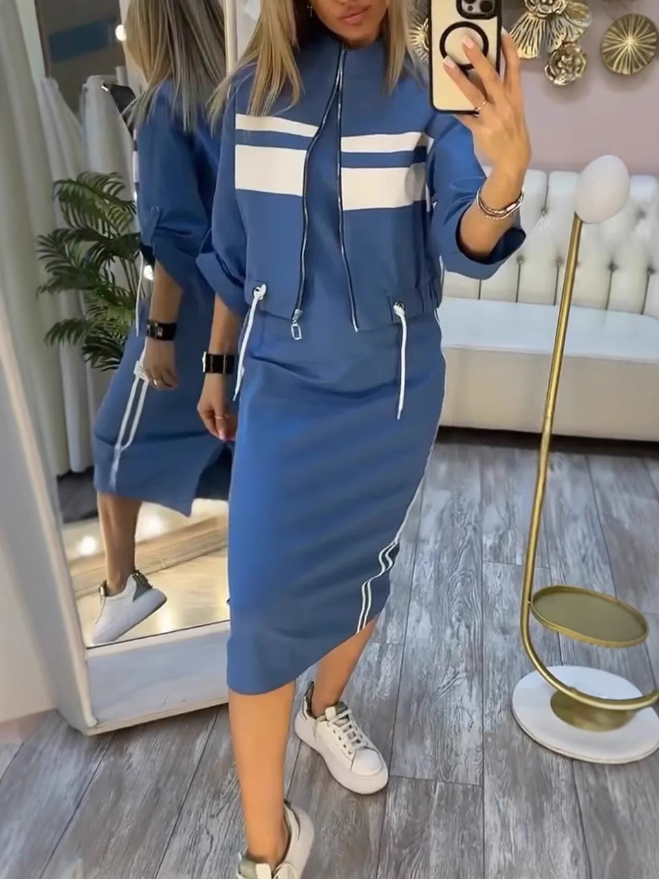 Damen Outfit mit Stehkragenjacke und Kleid - J&B - 3 - Jasminaboutique.com