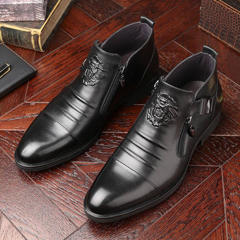 Leder-Stiefeletten Herren mit doppeltem Reißverschluss und spitzer Zehenpartie - J&B - 1 - Jasminaboutique.com