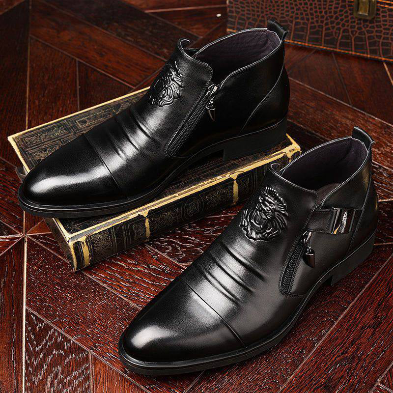 Leder-Stiefeletten Herren mit doppeltem Reißverschluss und spitzer Zehenpartie - J&B - 2 - Jasminaboutique.com