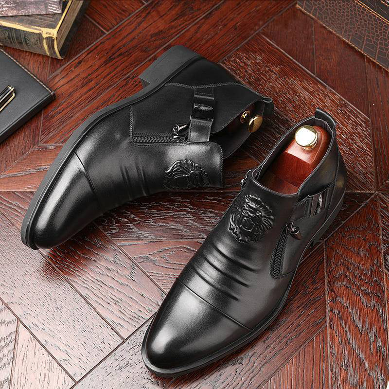 Leder-Stiefeletten Herren mit doppeltem Reißverschluss und spitzer Zehenpartie - J&B - 3 - Jasminaboutique.com