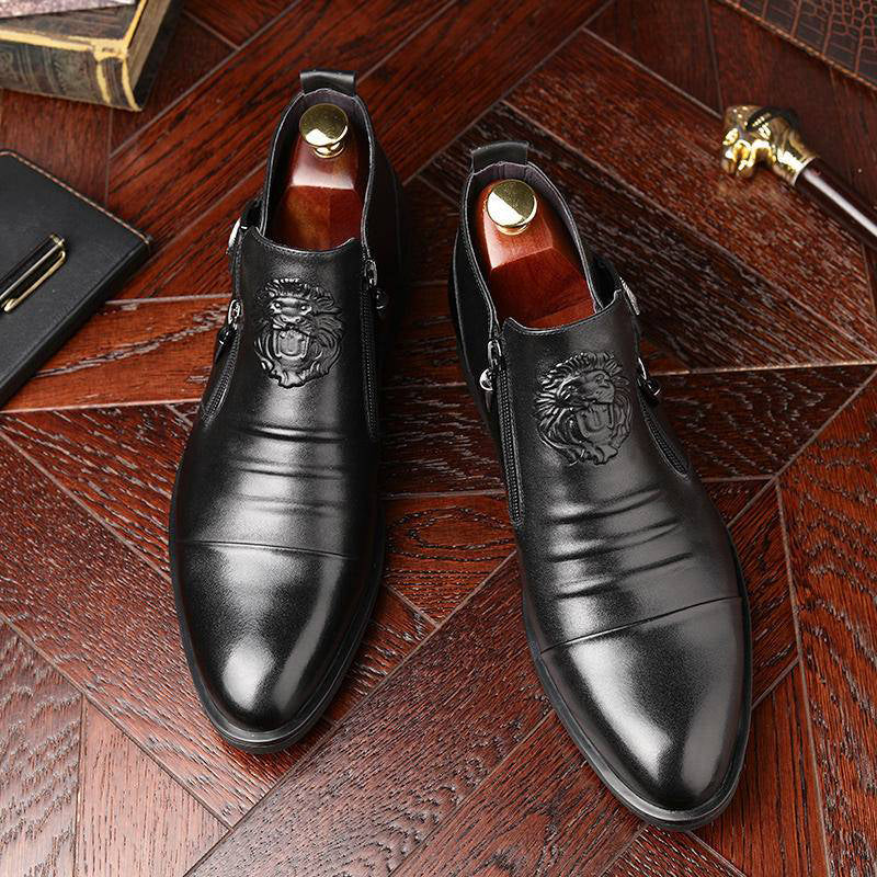 Leder-Stiefeletten Herren mit doppeltem Reißverschluss und spitzer Zehenpartie - J&B - 5 - Jasminaboutique.com