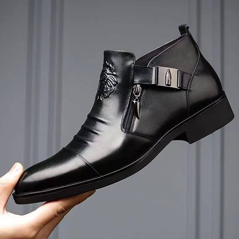 Leder-Stiefeletten Herren mit doppeltem Reißverschluss und spitzer Zehenpartie - J&B - 6 - Jasminaboutique.com