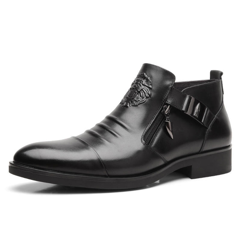 Leder-Stiefeletten Herren mit doppeltem Reißverschluss und spitzer Zehenpartie - J&B - 7 - Jasminaboutique.com