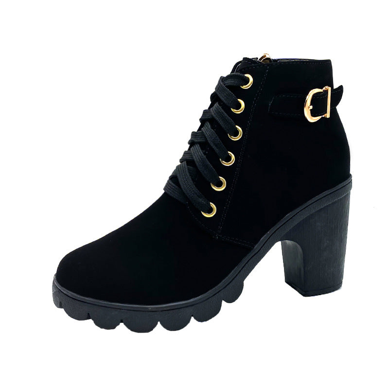 Damen Boots mit klobigem Absatz und Schnürung - J&B - 5 - Jasminaboutique.com