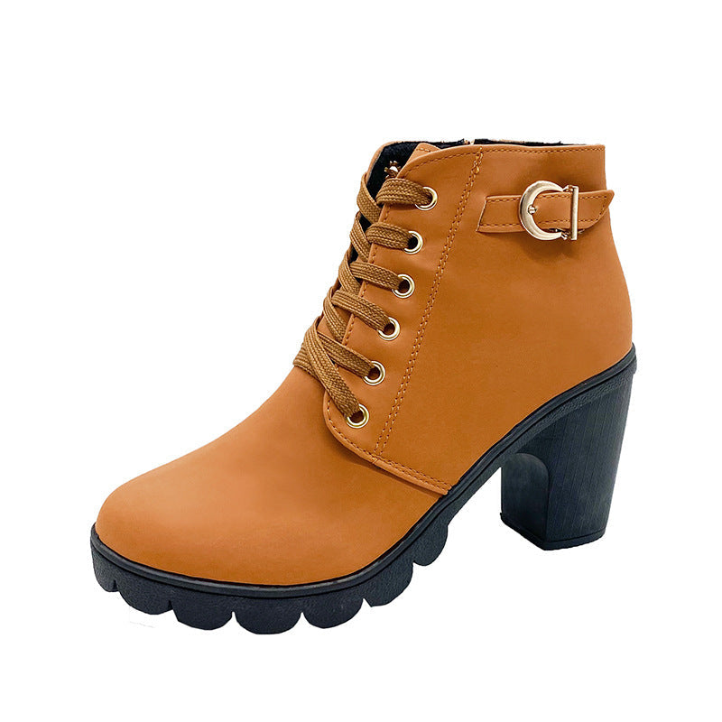 Damen Boots mit klobigem Absatz und Schnürung - J&B - 6 - Jasminaboutique.com