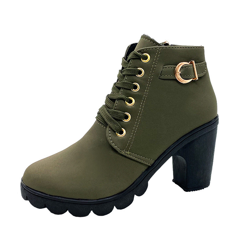 Damen Boots mit klobigem Absatz und Schnürung - J&B - 7 - Jasminaboutique.com