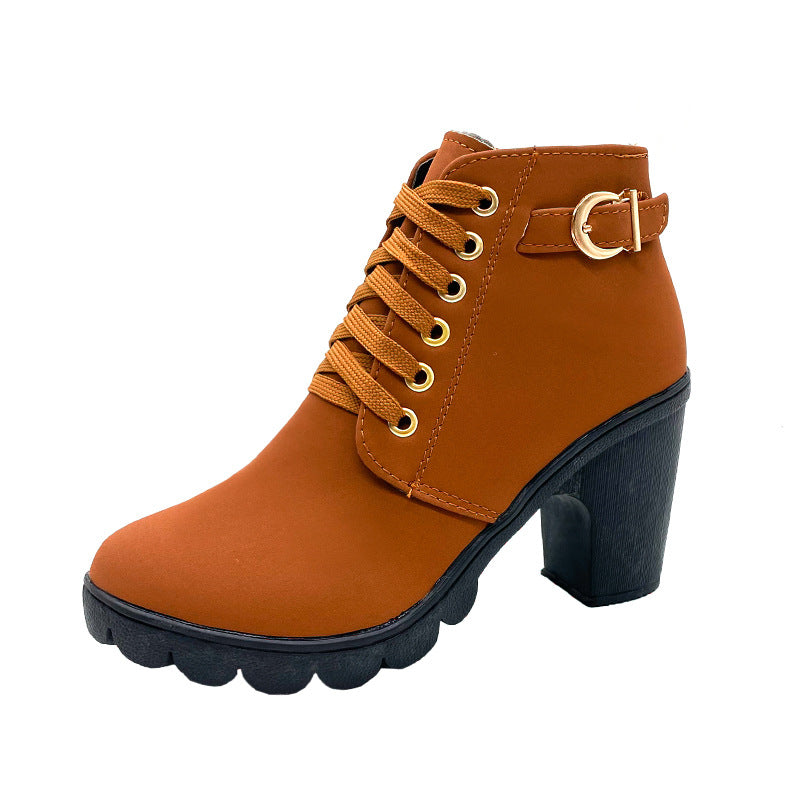 Damen Boots mit klobigem Absatz und Schnürung - J&B - 8 - Jasminaboutique.com
