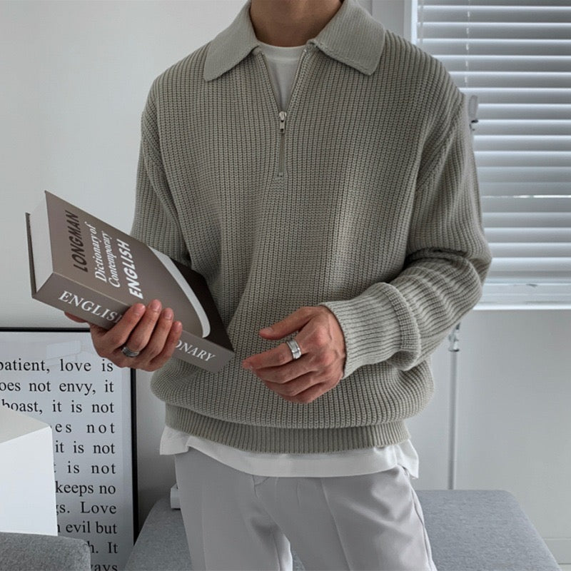 Pullover Herren mit Stehkragen und Reißverschluss - J&B - 1 - Jasminaboutique.com