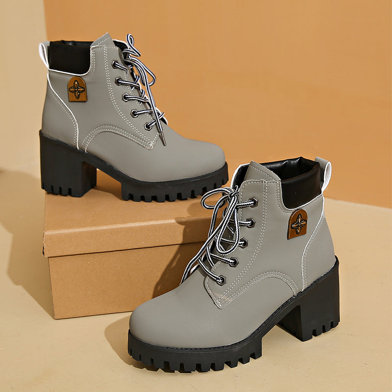 Stiefeletten Damen mit dickem Absatz und Schnürung - J&B - 12 - Jasminaboutique.com