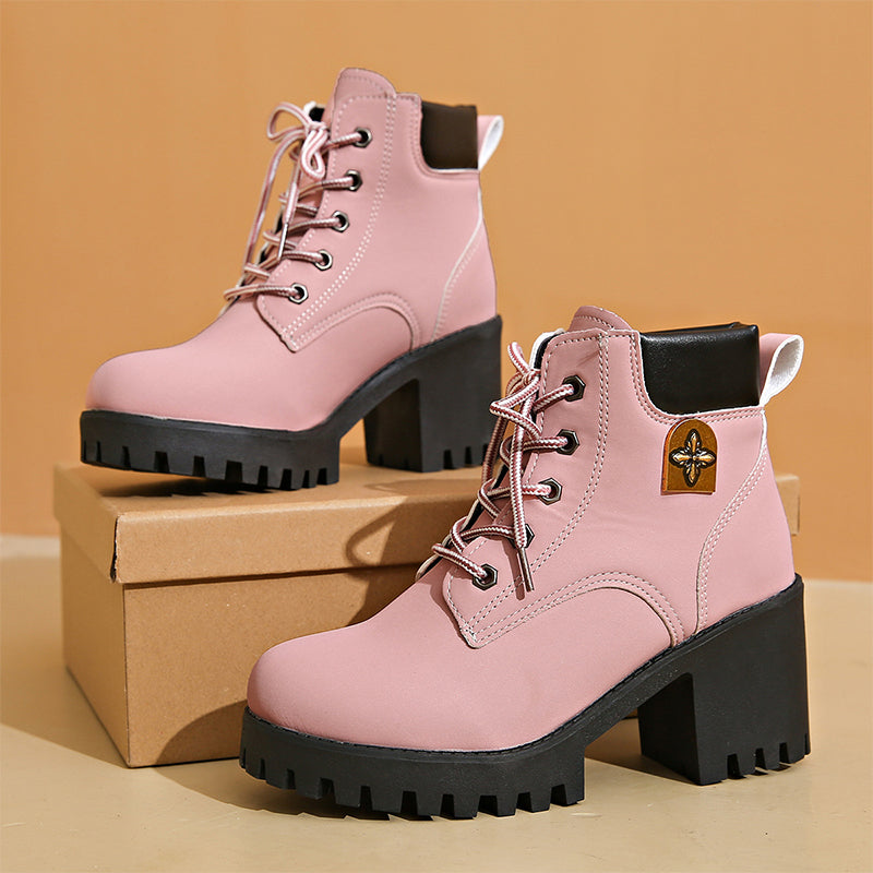 Stiefeletten Damen mit dickem Absatz und Schnürung - J&B - 13 - Jasminaboutique.com