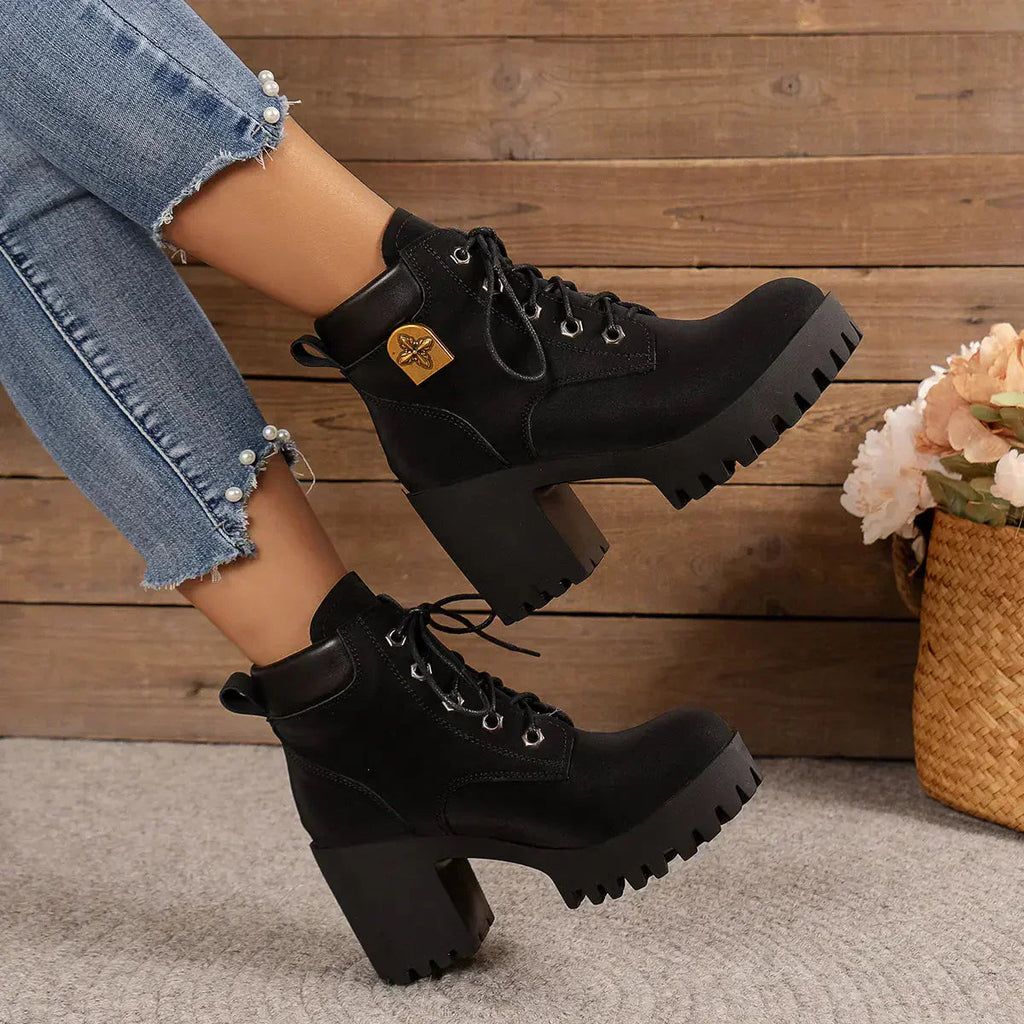 Stiefeletten Damen mit dickem Absatz und Schnürung - J&B - 14 - Jasminaboutique.com