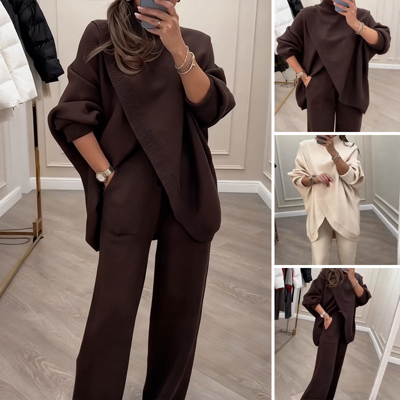 Zwei-teiliger Damen Set - Asymmetrischer Pullover Weite Hose mit lockerem Schnitt - J&B - 1 - Jasminaboutique.com