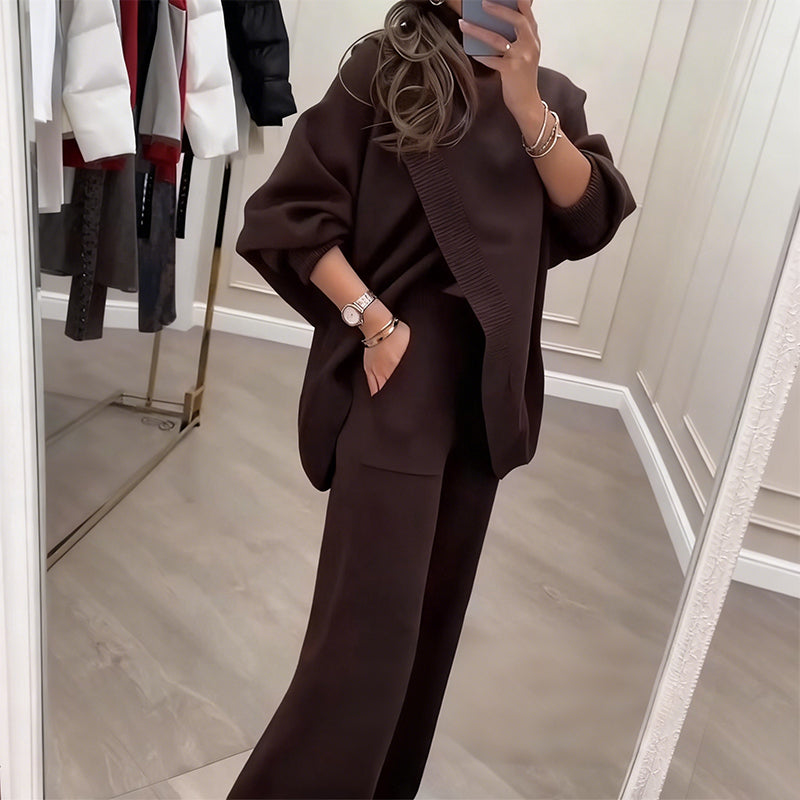 Zwei-teiliger Damen Set - Asymmetrischer Pullover Weite Hose mit lockerem Schnitt - J&B - 3 - Jasminaboutique.com