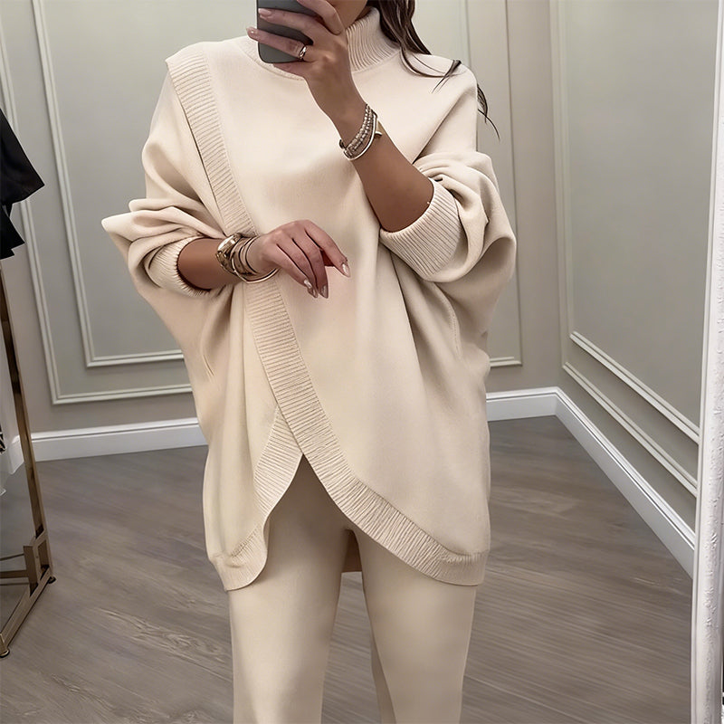Zwei-teiliger Damen Set - Asymmetrischer Pullover Weite Hose mit lockerem Schnitt - J&B - 7 - Jasminaboutique.com