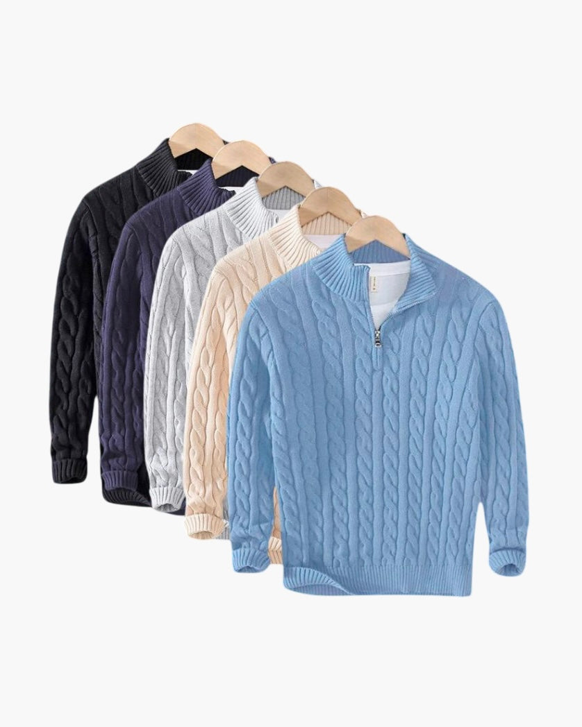 Pullover Herren mit Reißverschluss und Zopfmuster - J&B - 1 - Jasminaboutique.com