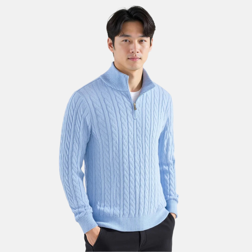 Pullover Herren mit Reißverschluss und Zopfmuster - J&B - 2 - Jasminaboutique.com