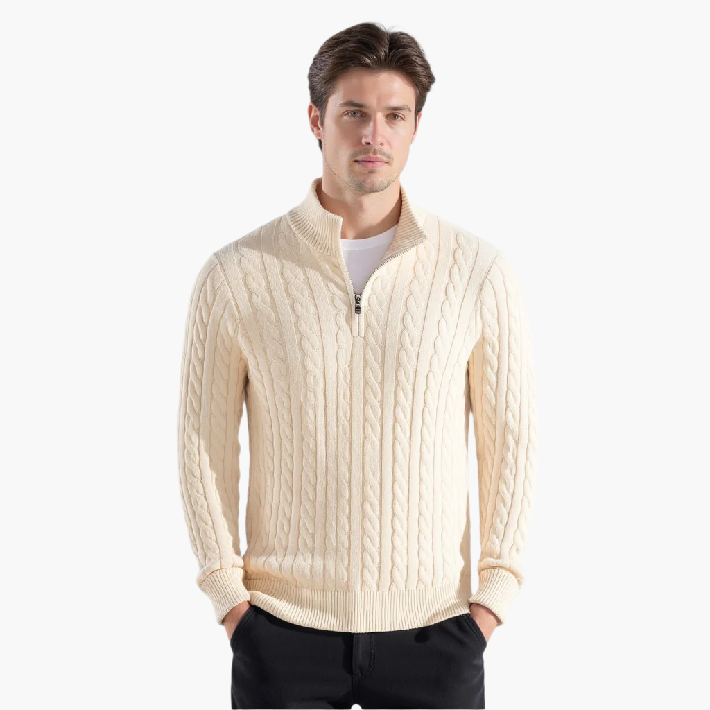 Pullover Herren mit Reißverschluss und Zopfmuster - J&B - 3 - Jasminaboutique.com