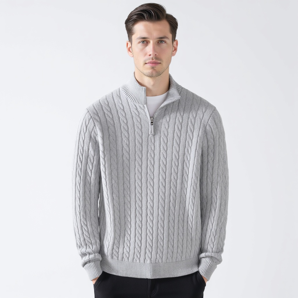 Pullover Herren mit Reißverschluss und Zopfmuster - J&B - 4 - Jasminaboutique.com