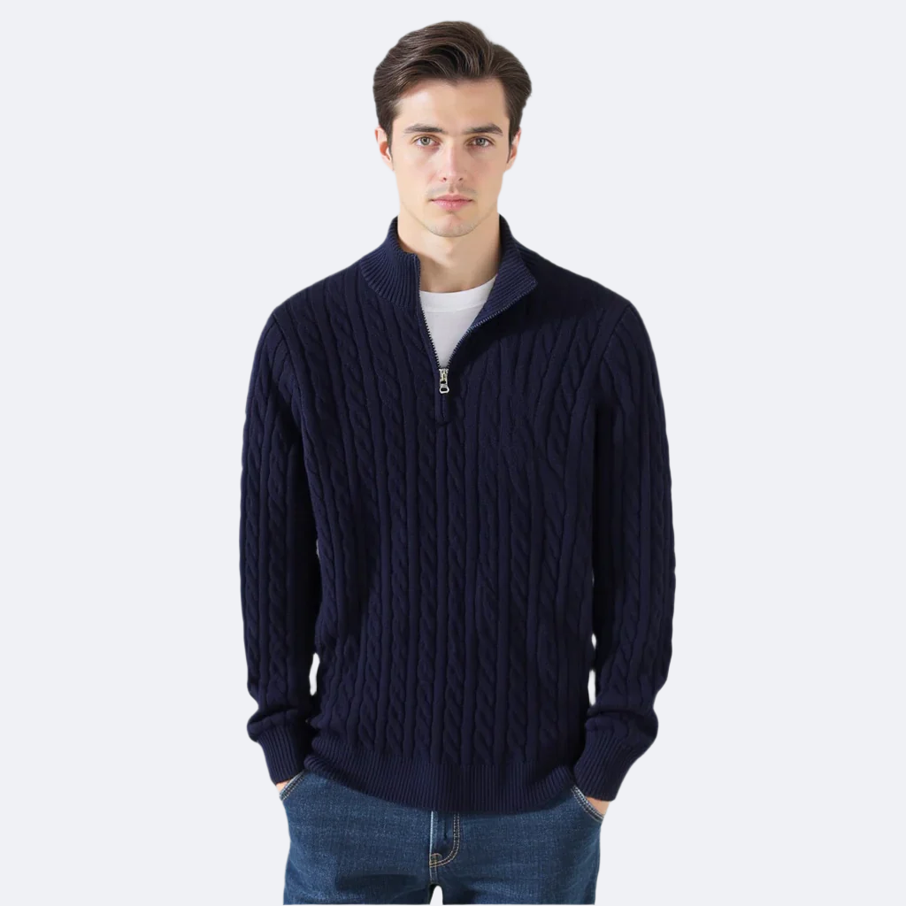 Pullover Herren mit Reißverschluss und Zopfmuster - J&B - 5 - Jasminaboutique.com