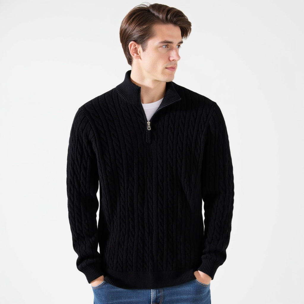 Pullover Herren mit Reißverschluss und Zopfmuster - J&B - 6 - Jasminaboutique.com